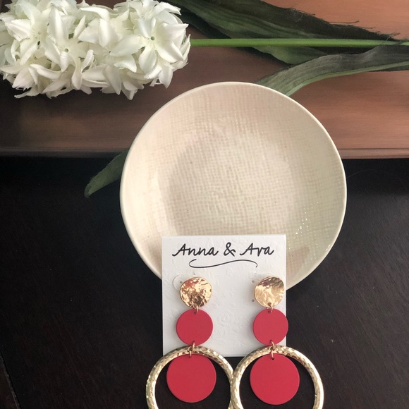 Anna & Ava gold time and red  post Earrings - Picture 3 of 4